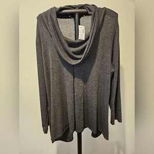 NWT ROZ & ALI GREY SOFT KNIT COWLNECK PULLOVER TOP SIZE 2X